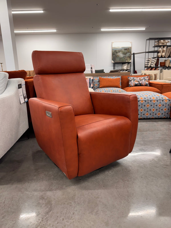 Fauteuil Bugatti cuir orange berçant, pivotant, inclinable électrique